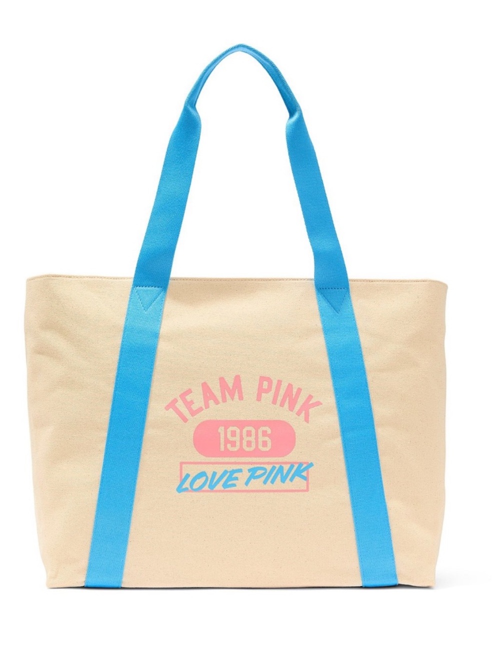 NWT! Victoria’s Secret PINK Team Pink 1986 Canvas Zip Tote Bag Blue Beige